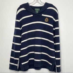 Ralph Lauren Striped Navy Sweatshirt w/ Sailor Collar Size L Excellent MSRP $148